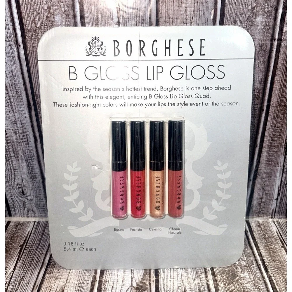 Set of 4 Borghese B Lip Gloss Roseto Fuschia Celestial Charm Naturale NEW!